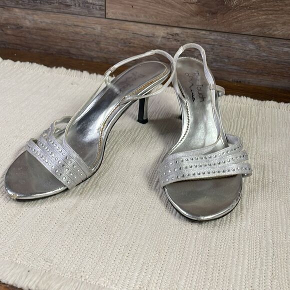 The Touch of Nina Strappy Heels, Size 7, Silver with Rhinestones - Picture 2 of 12